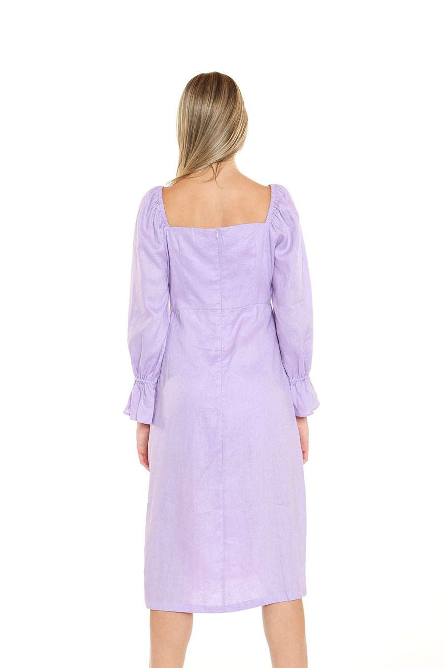 Cocktail Dresses Long Sleeve Square Neckline Midi Length Dress Lavender