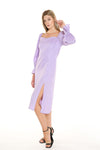 Cocktail Dresses Long Sleeve Square Neckline Midi Length Dress Lavender