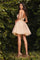 Lace Applique Short Spaghetti Strap Prom Dress Champagne