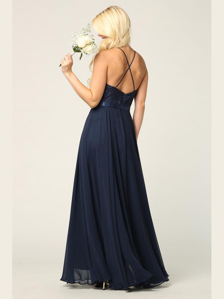 Lace Halter Chiffon Long Bridesmaids Dress - The Dress Outlet