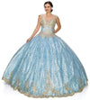 Long Ball Gown Cap Sleeve Glitter Quinceanera Dress - The Dress Outlet