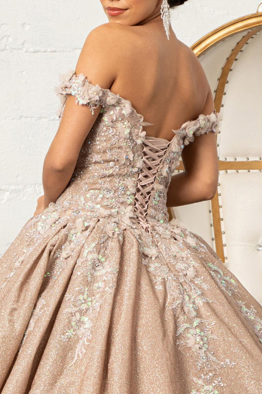 Long Ball Gown Glitter Crepe Quinceanera Dress - The Dress Outlet