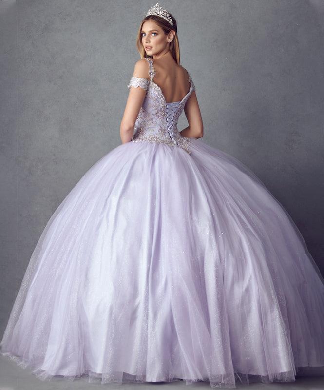 Long Ball Gown Off Shoulder Beaded Quinceanera Dress - The Dress Outlet