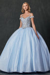 Long Ball Gown Off Shoulder Beaded Quinceanera Dress - The Dress Outlet