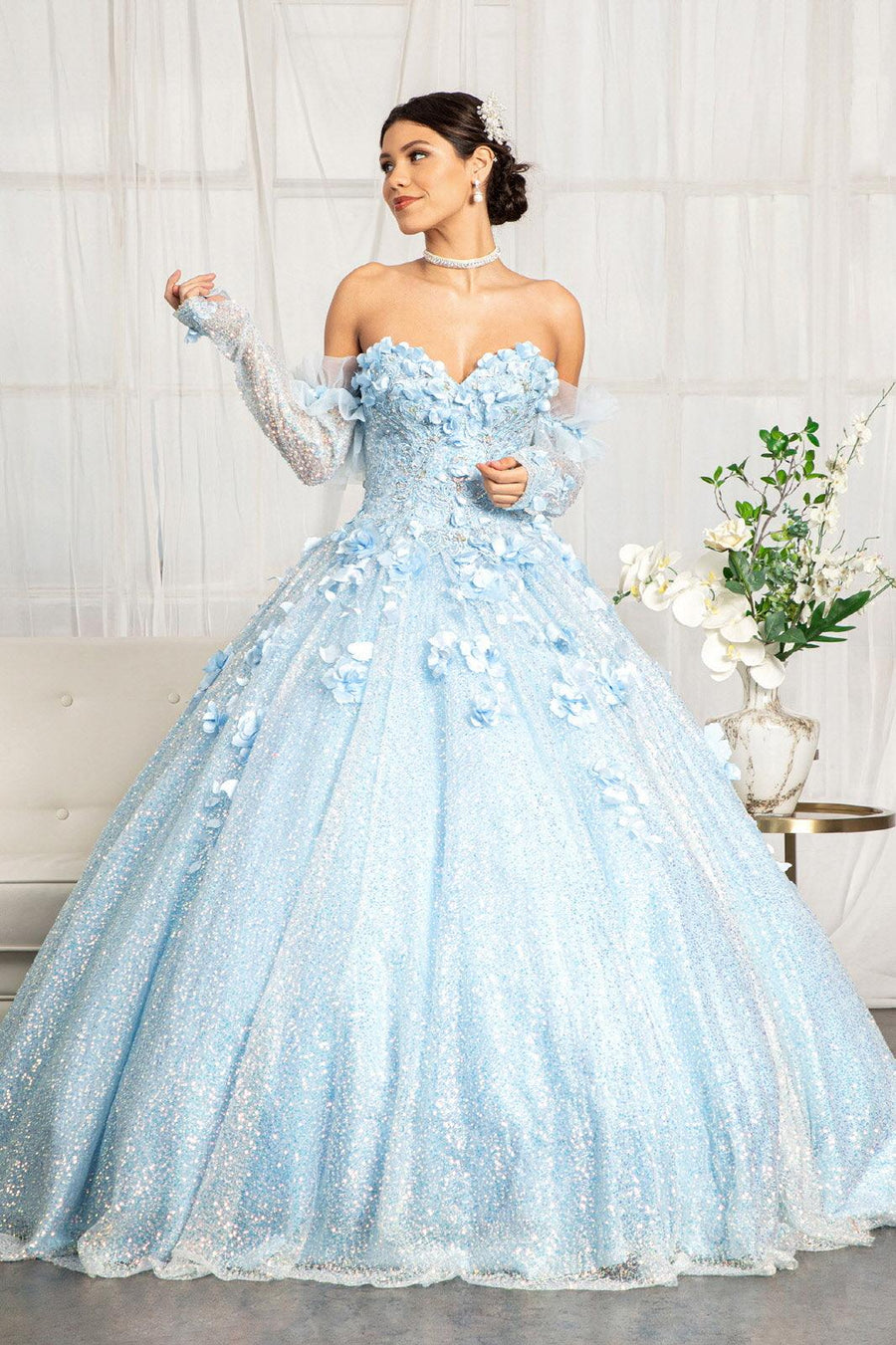 Long Ball Gown Sequins Quinceanera Dress - The Dress Outlet