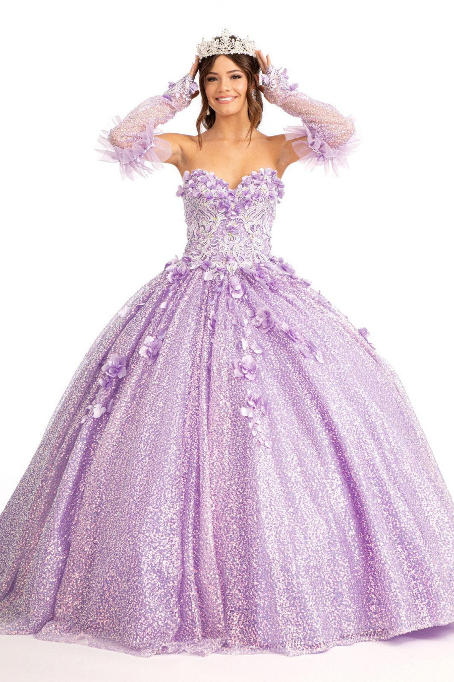 Long Ball Gown Sequins Quinceanera Dress - The Dress Outlet