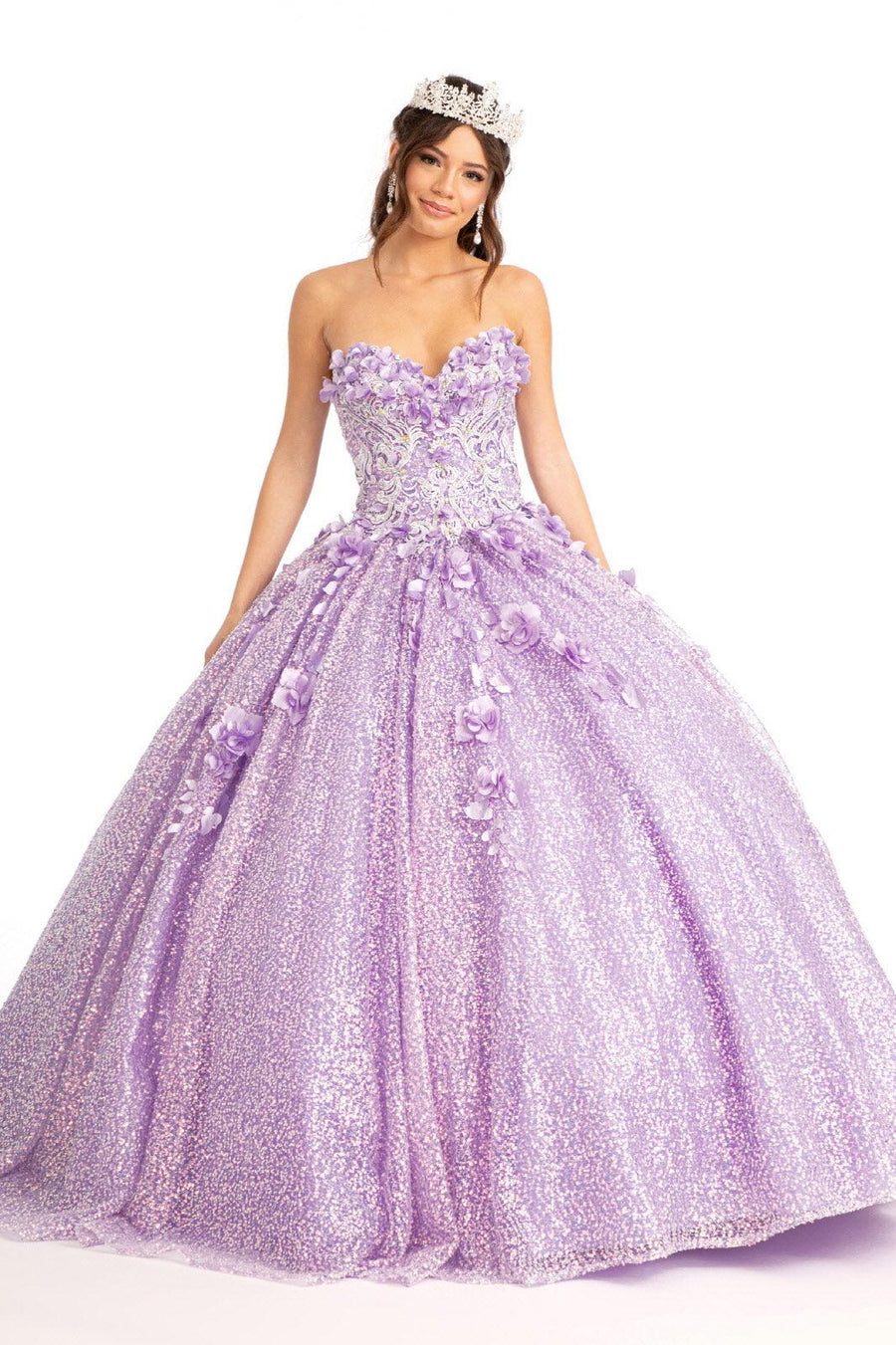 Long Ball Gown Sequins Quinceanera Dress - The Dress Outlet