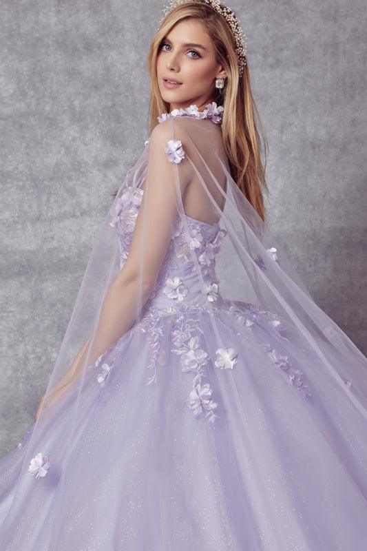 Long Ball Gown Strapless Quinceanera Cape Dress - The Dress Outlet