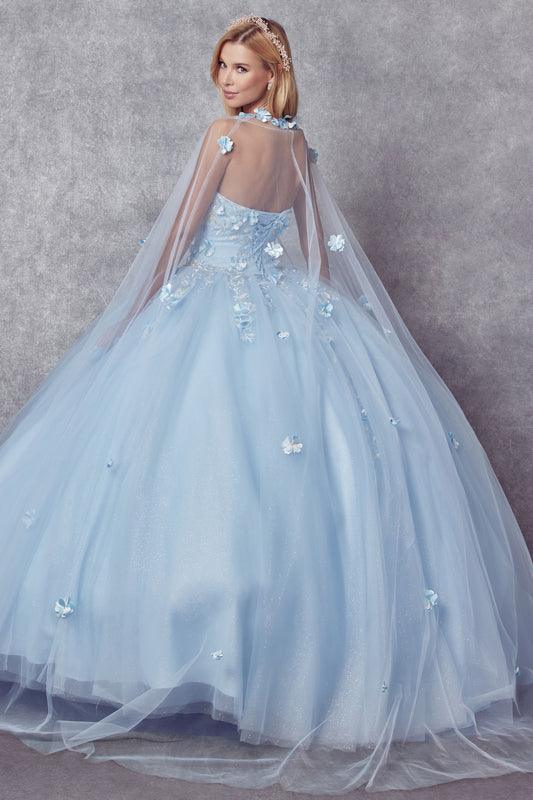 Long Ball Gown Strapless Quinceanera Cape Dress - The Dress Outlet