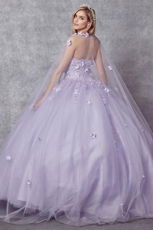 Long Ball Gown Strapless Quinceanera Cape Dress - The Dress Outlet