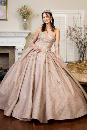 Rose Gold Long Ball Gown Strapless Quinceanera Dress for 806.99 The Dress Outlet