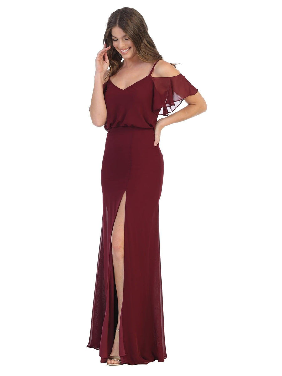 Long Bridesmaids Off Shoulder Blouson Dress Sale - The Dress Outlet