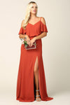 Long Bridesmaids Off Shoulder Blouson Dress - The Dress Outlet