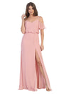 Long Bridesmaids Off Shoulder Blouson Dress - The Dress Outlet