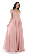 Long Bridesmaids Pleated Off Shoulder Chiffon Gown - The Dress Outlet