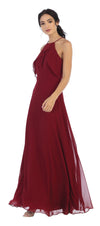 Long Bridesmaids Ruffle Halter Chiffon Dress - The Dress Outlet