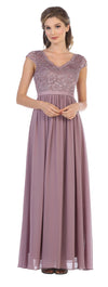 Long Cap Sleeve Mother of the Bride Formal Dress Sale - The Dress Outlet