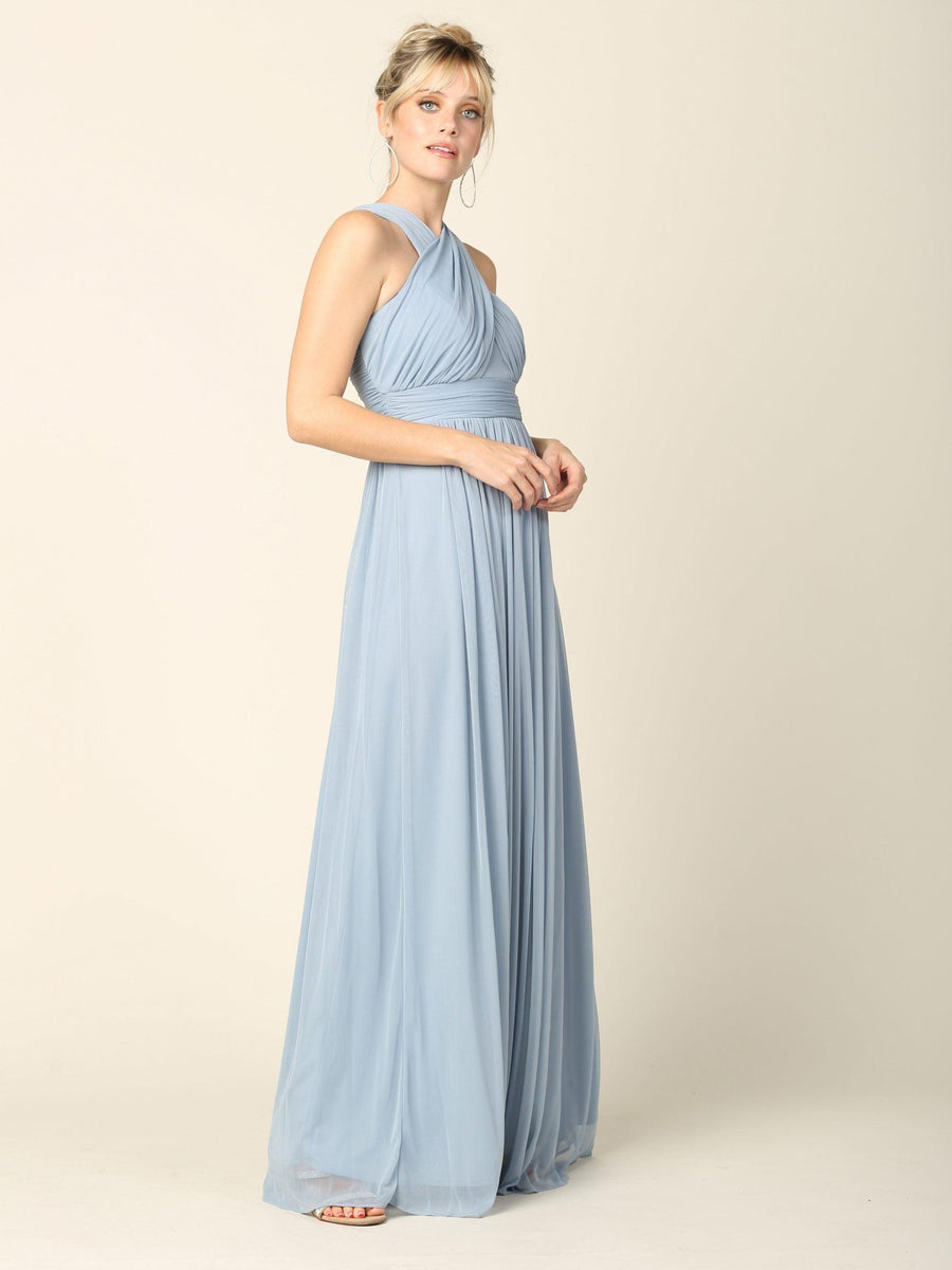 Long Criss Cross Halter Bridesmaid Dress - The Dress Outlet