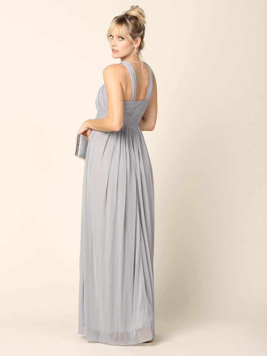 Long Criss Cross Halter Bridesmaid Dress - The Dress Outlet