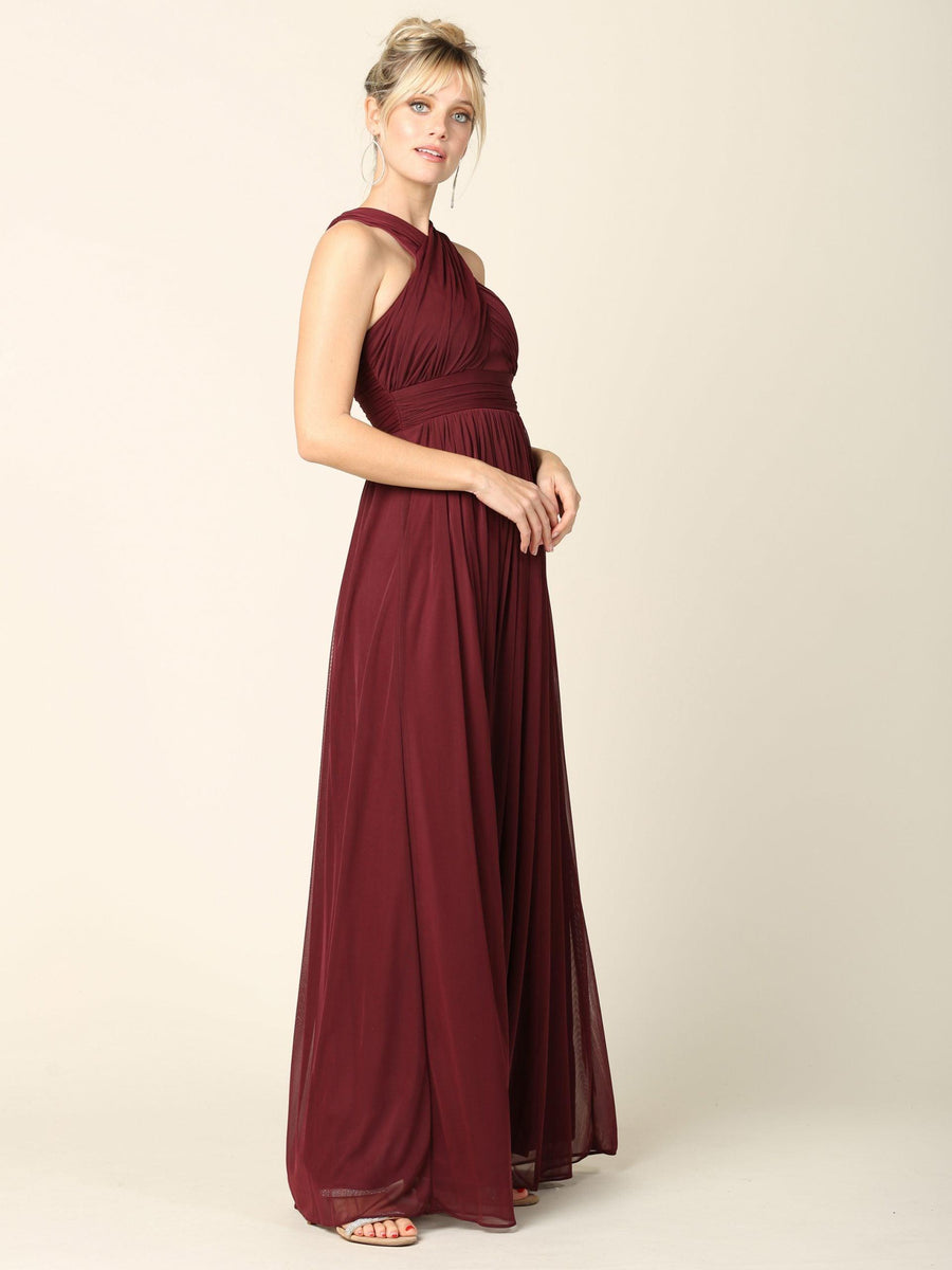 Long Criss Cross Halter Bridesmaid Dress - The Dress Outlet