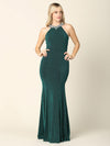 Long Fitted Halter Metallic Prom Dress - The Dress Outlet