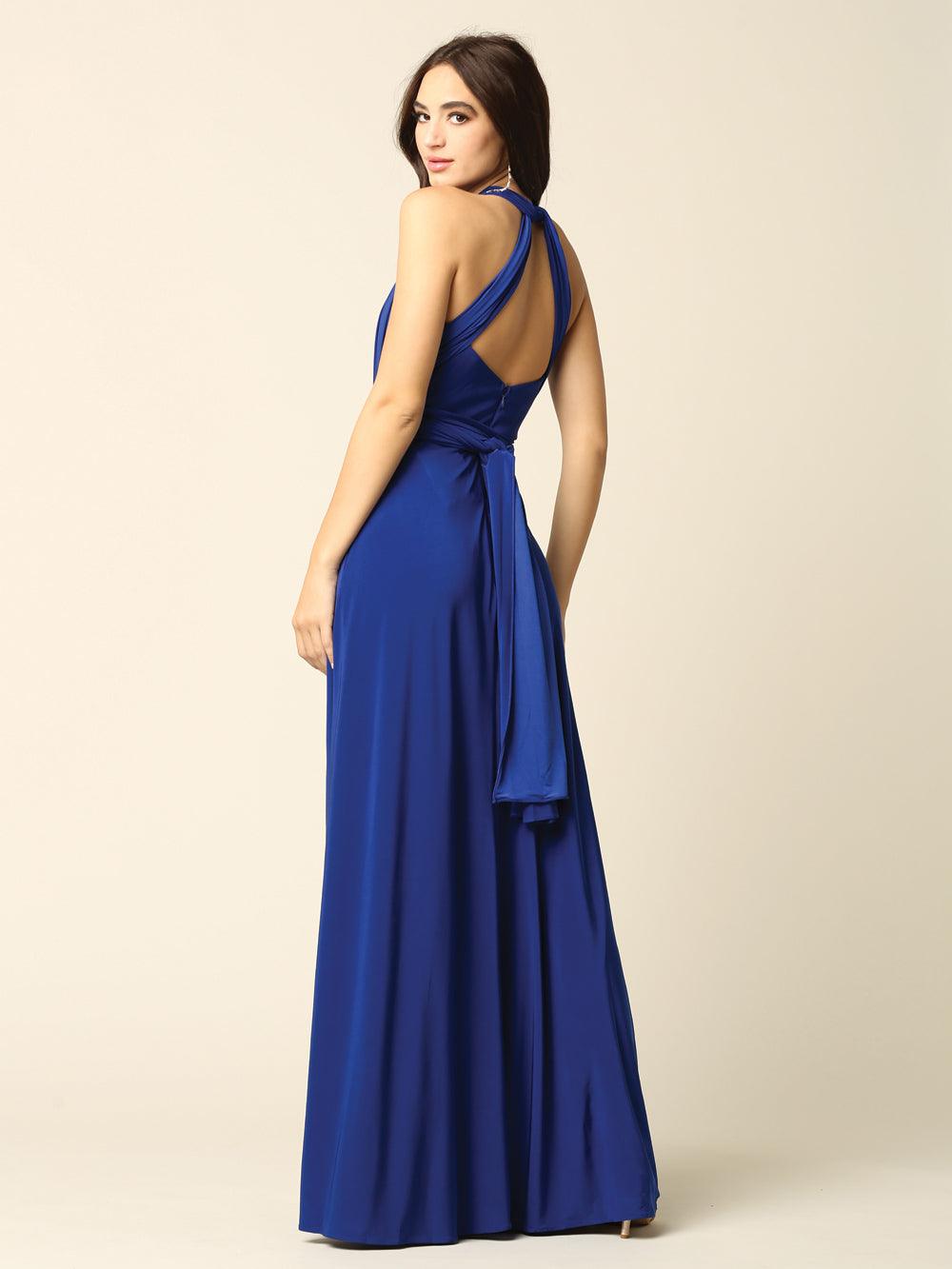 Long Formal Bridesmaids Convertible Wrap Dress - The Dress Outlet