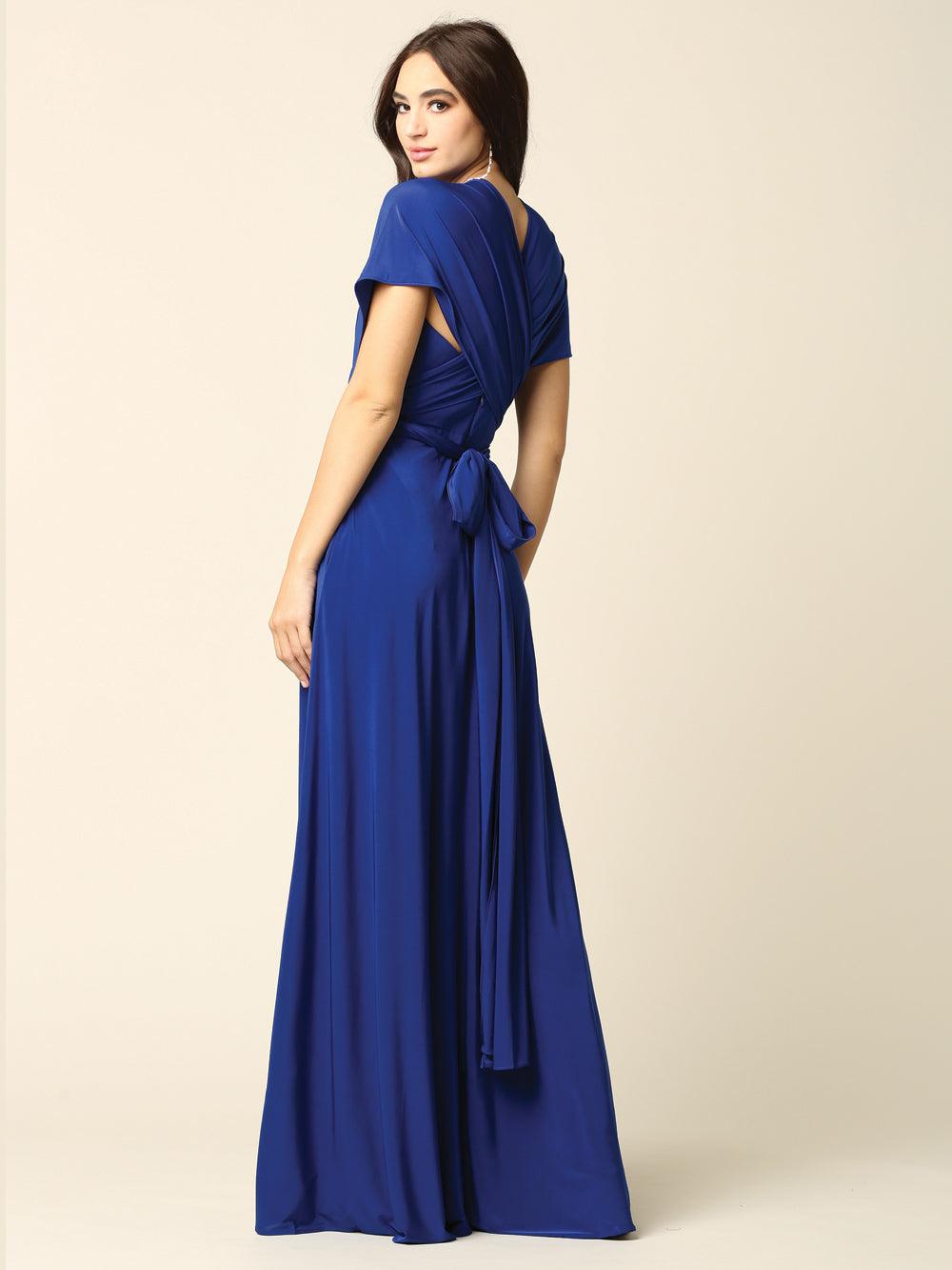 Long Formal Bridesmaids Convertible Wrap Dress - The Dress Outlet