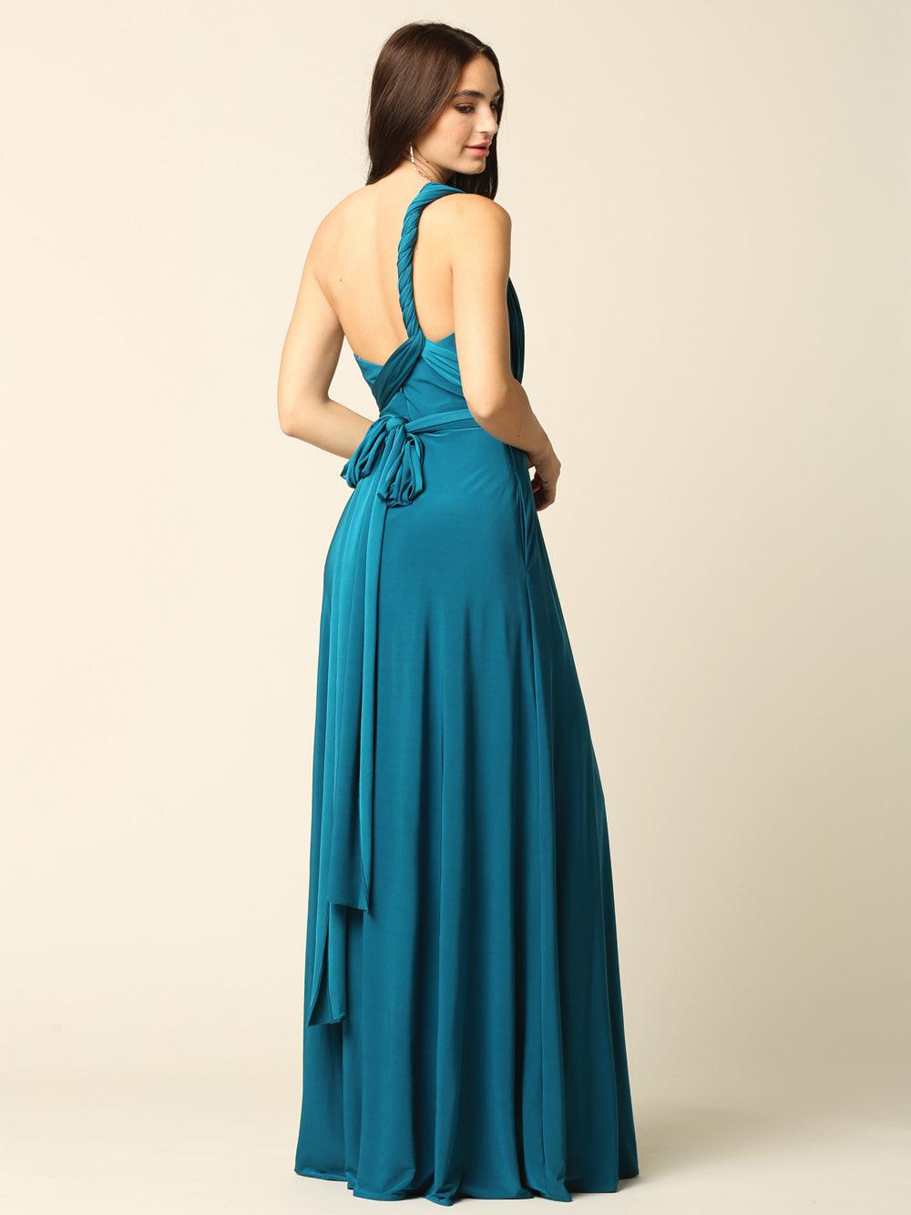 Long Formal Bridesmaids Convertible Wrap Dress - The Dress Outlet