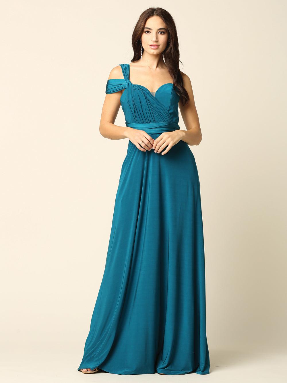 Long Formal Bridesmaids Convertible Wrap Dress - The Dress Outlet