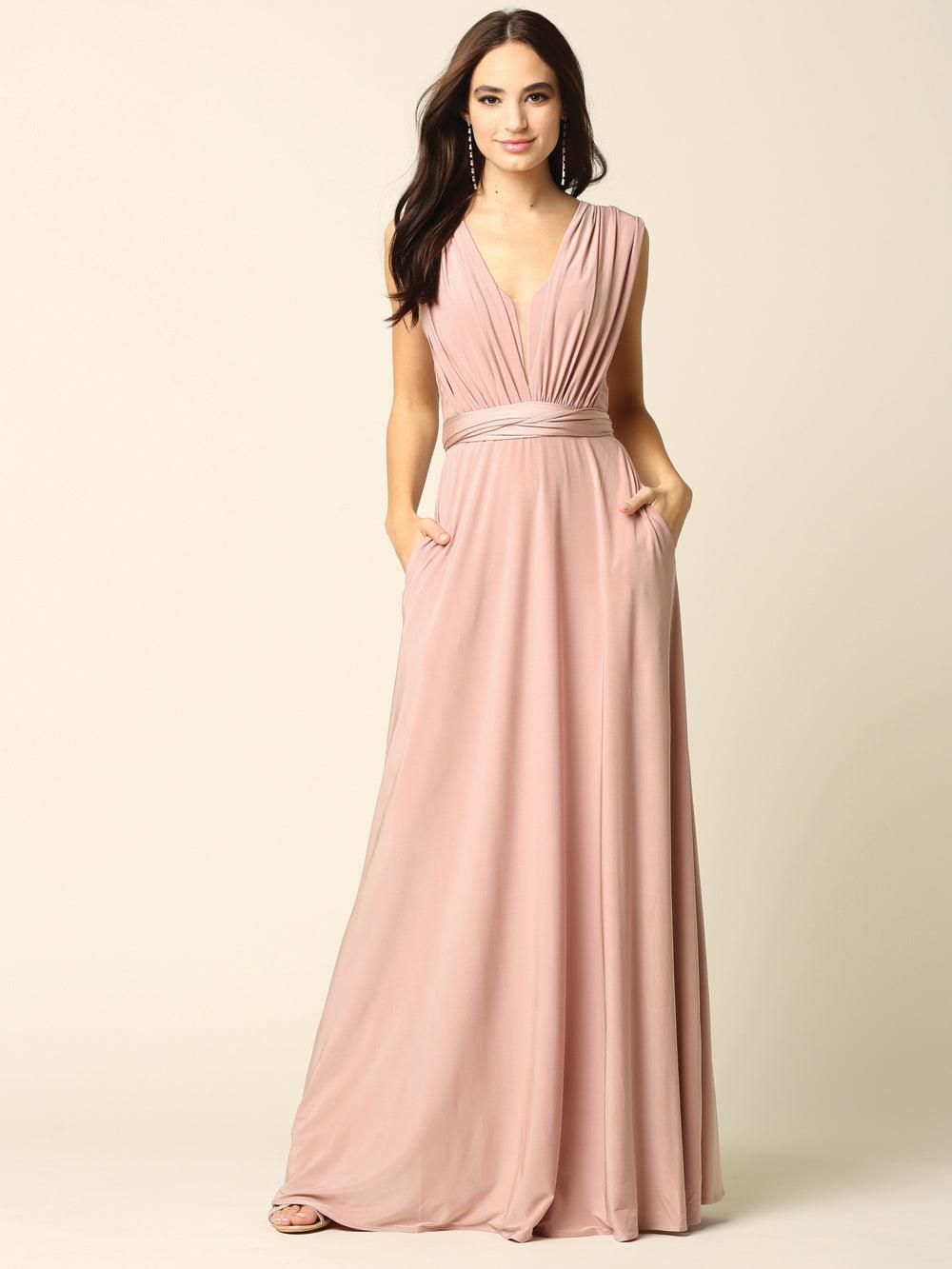 Long Formal Bridesmaids Convertible Wrap Dress - The Dress Outlet