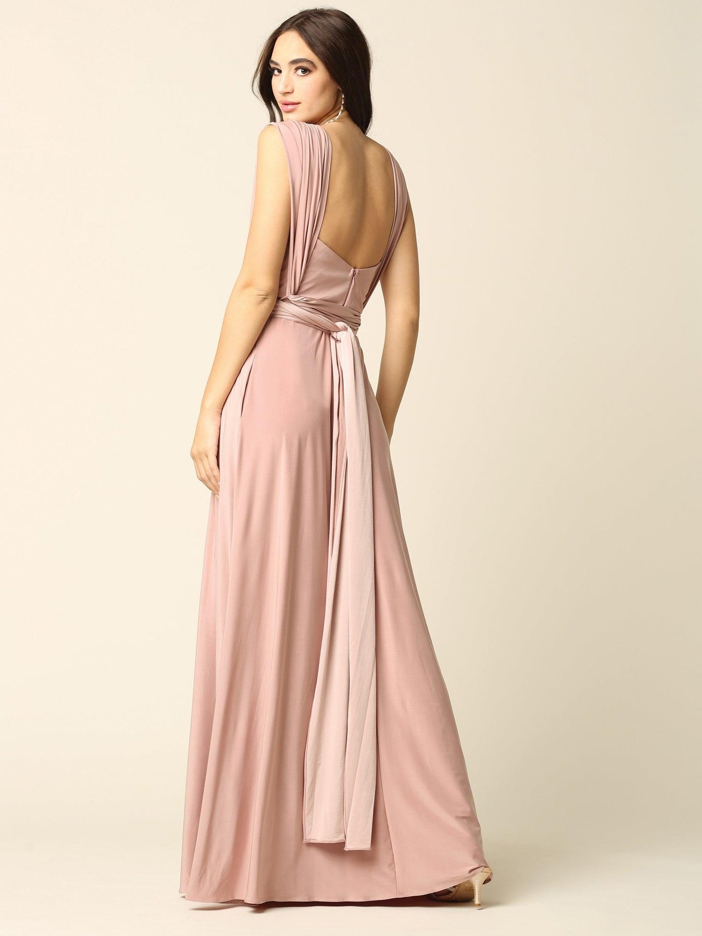 Long Formal Bridesmaids Convertible Wrap Dress - The Dress Outlet