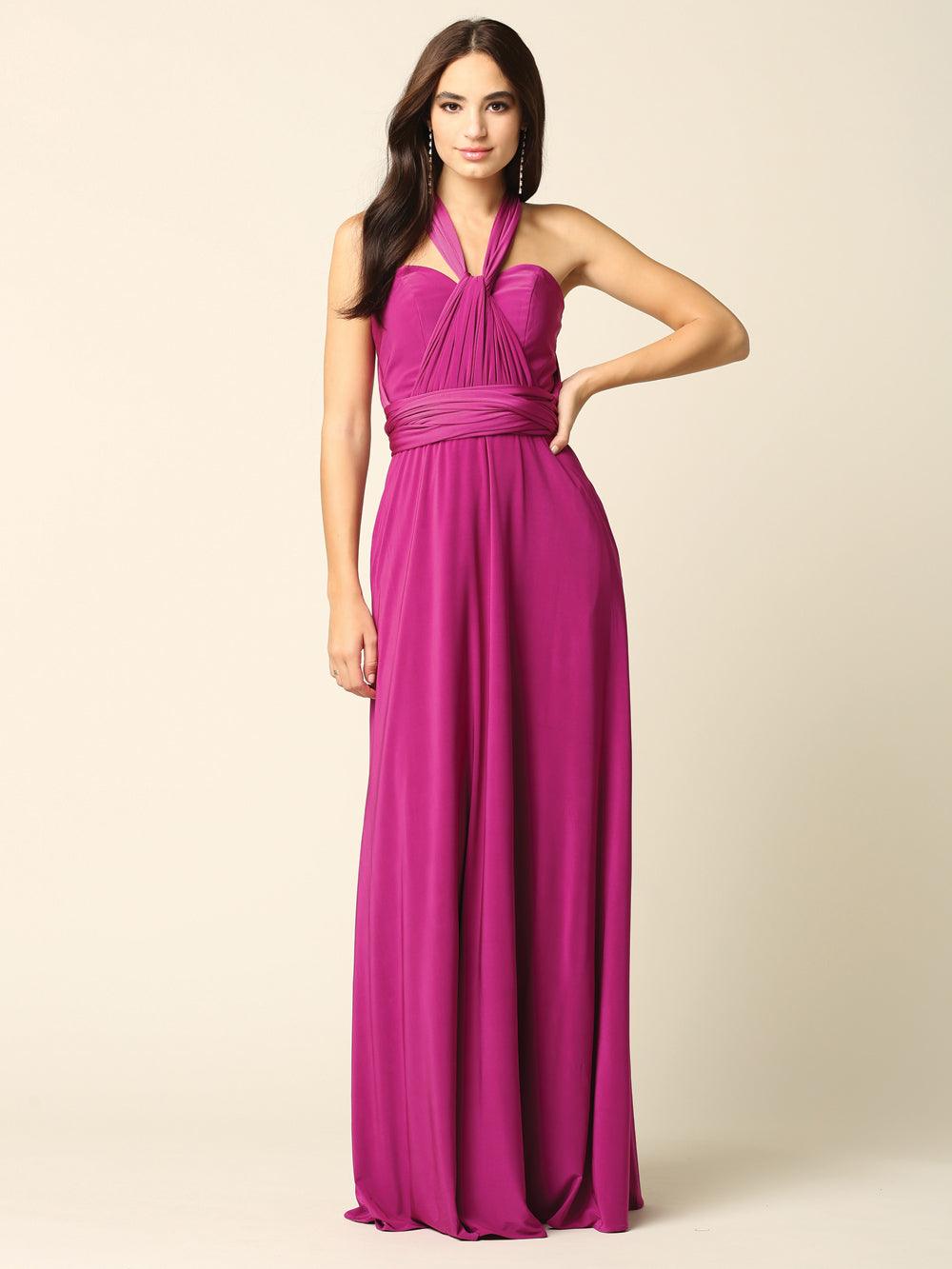 Long Formal Bridesmaids Convertible Wrap Dress - The Dress Outlet