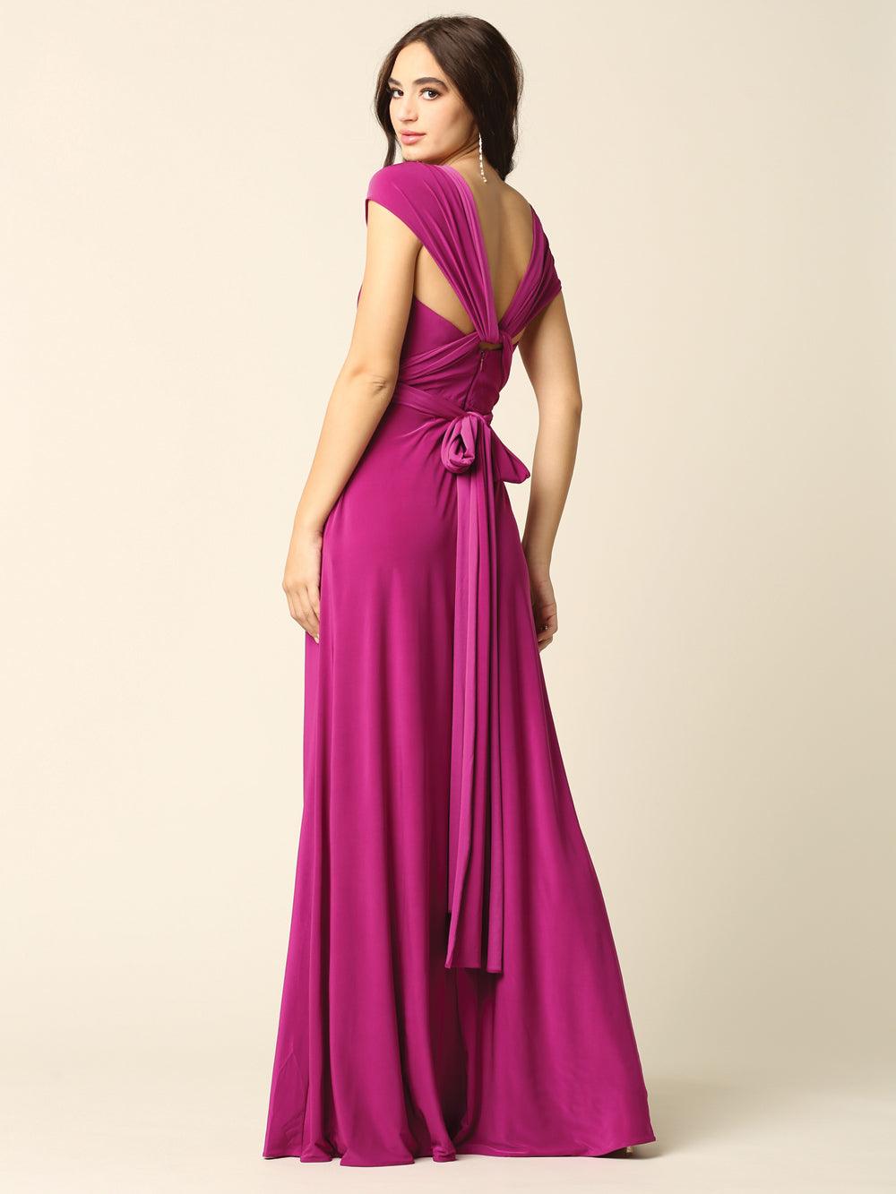 Long Formal Bridesmaids Convertible Wrap Dress - The Dress Outlet