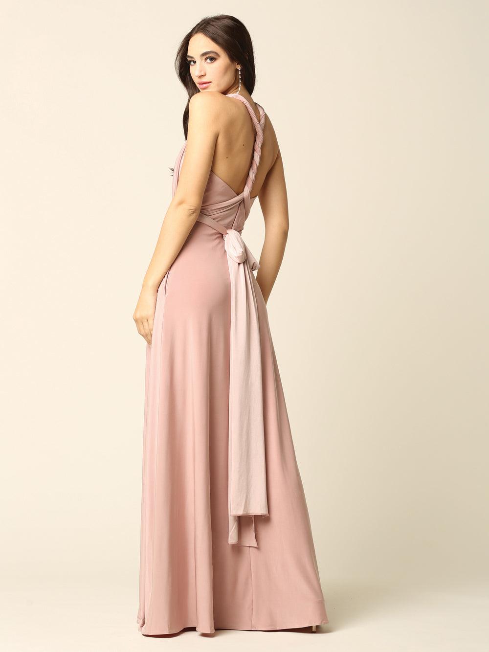 Long Formal Bridesmaids Convertible Wrap Dress - The Dress Outlet