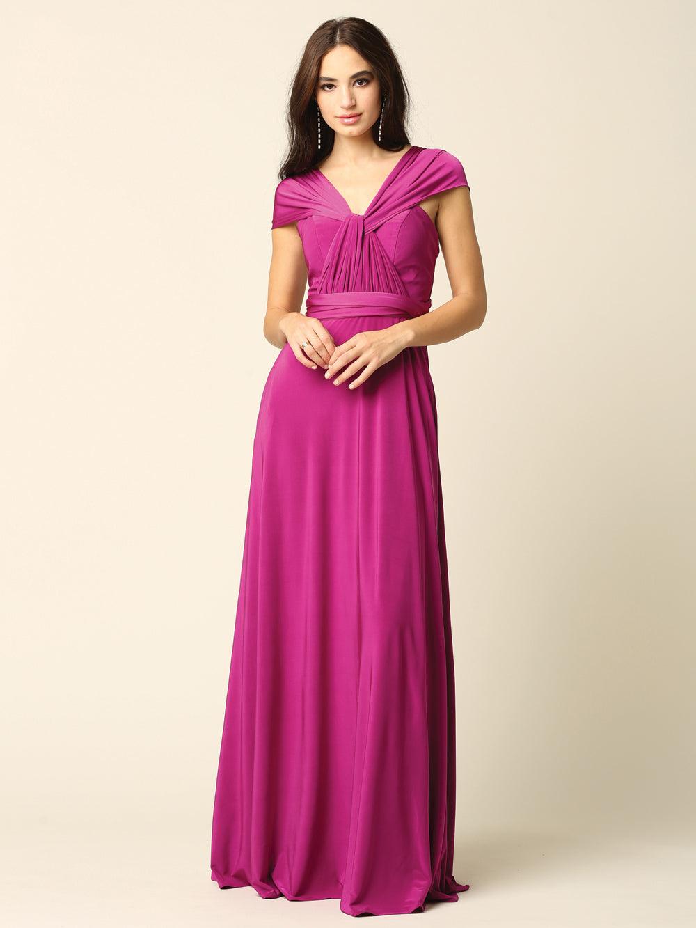 Long Formal Bridesmaids Convertible Wrap Dress - The Dress Outlet