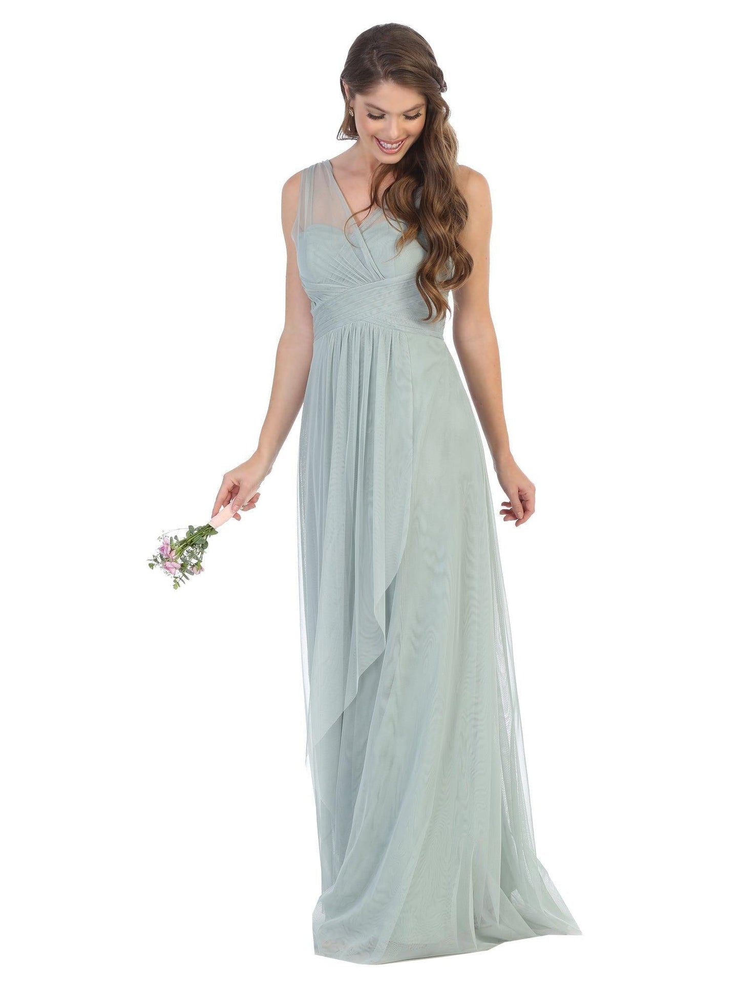 Long Formal Bridesmaids Sleeveless Tulle Dress Sale - The Dress Outlet