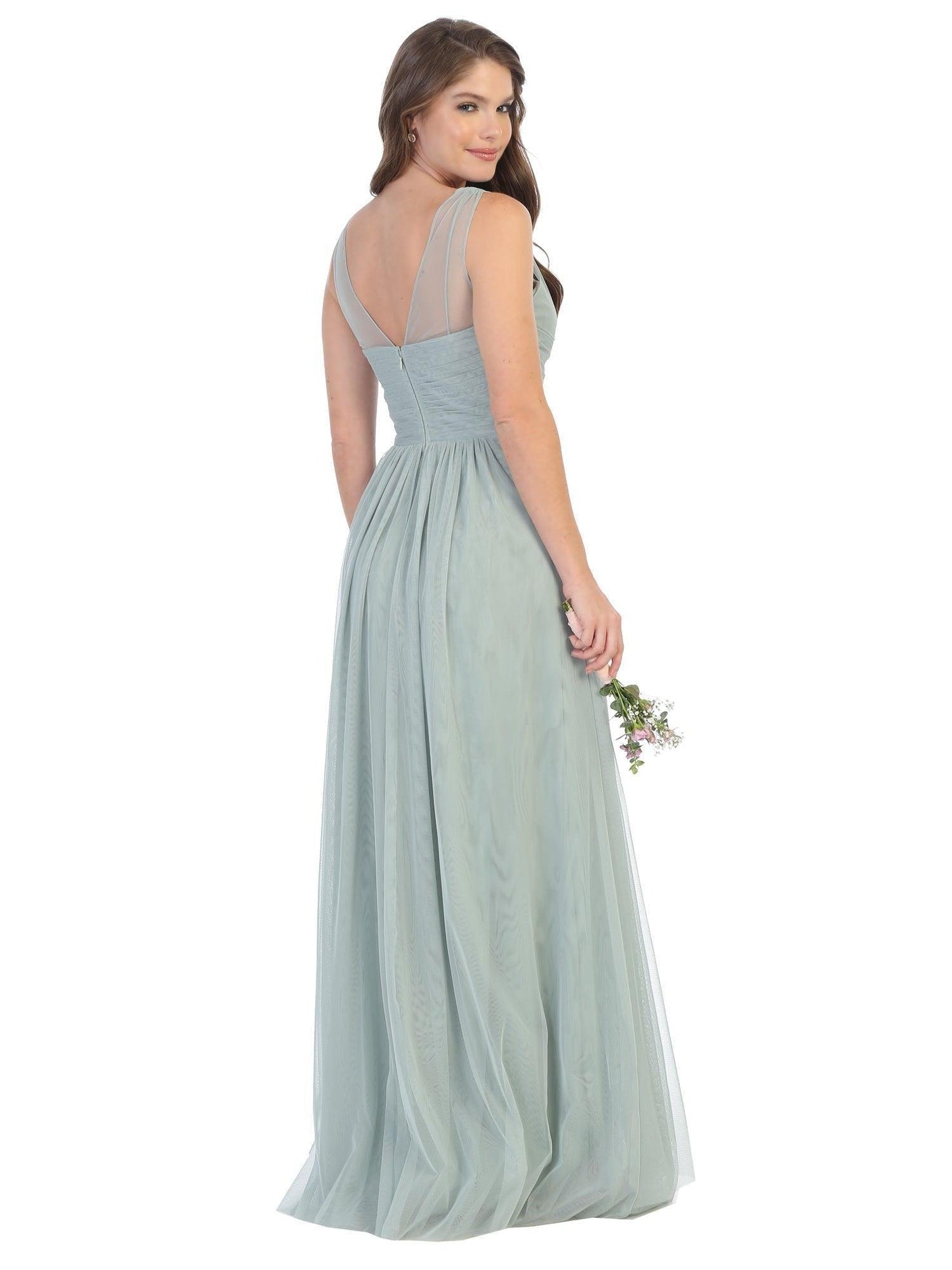 Long Formal Bridesmaids Sleeveless Tulle Dress Sale - The Dress Outlet