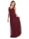 Long Formal Bridesmaids Sleeveless Tulle Dress - The Dress Outlet