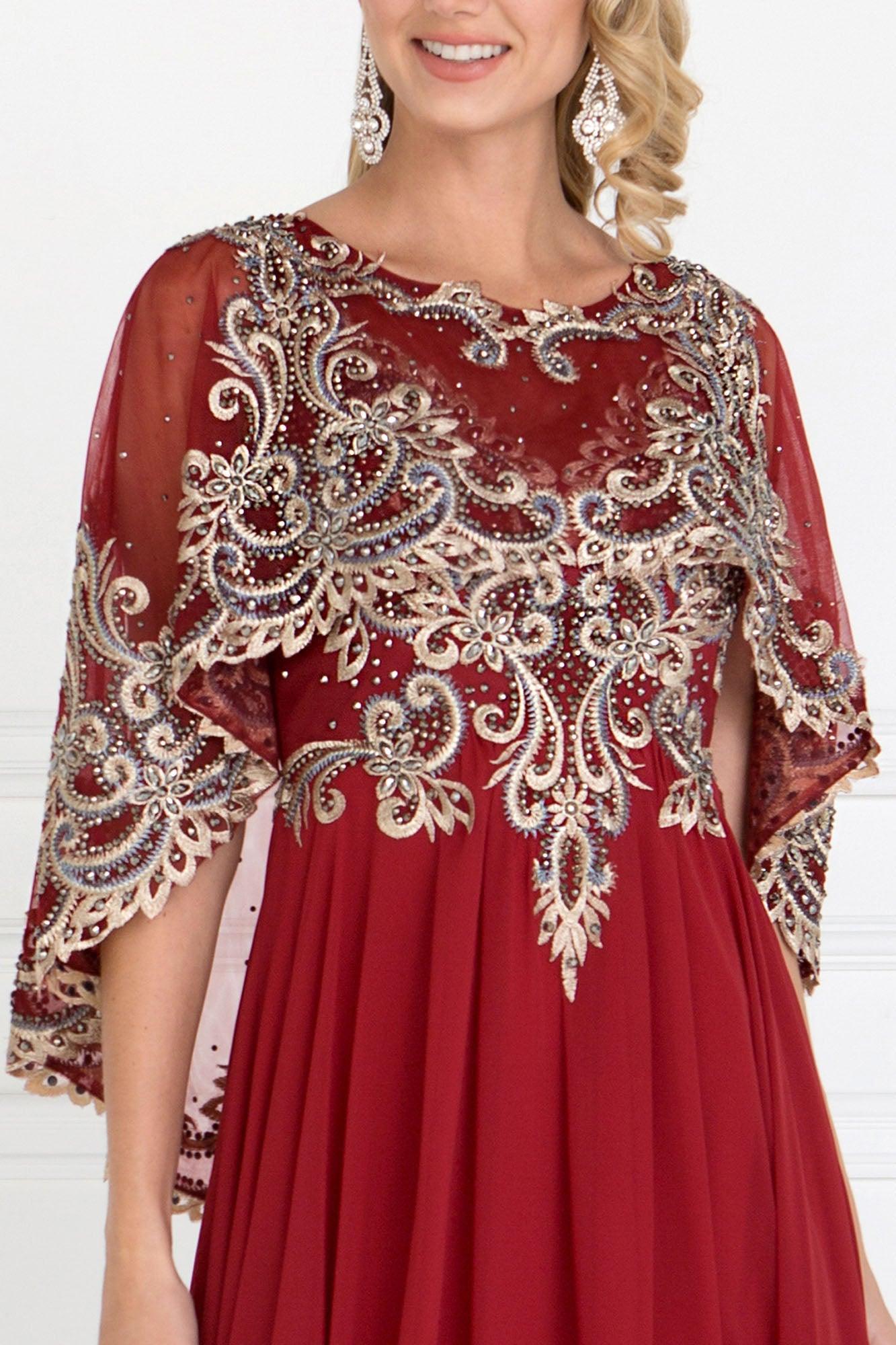 Long Formal Cape Sleeves Dress Sale - The Dress Outlet