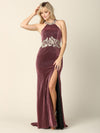 Long Formal Fitted Halter Metallic Prom Dress - The Dress Outlet