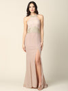 Long Formal Fitted Halter Metallic Prom Dress - The Dress Outlet