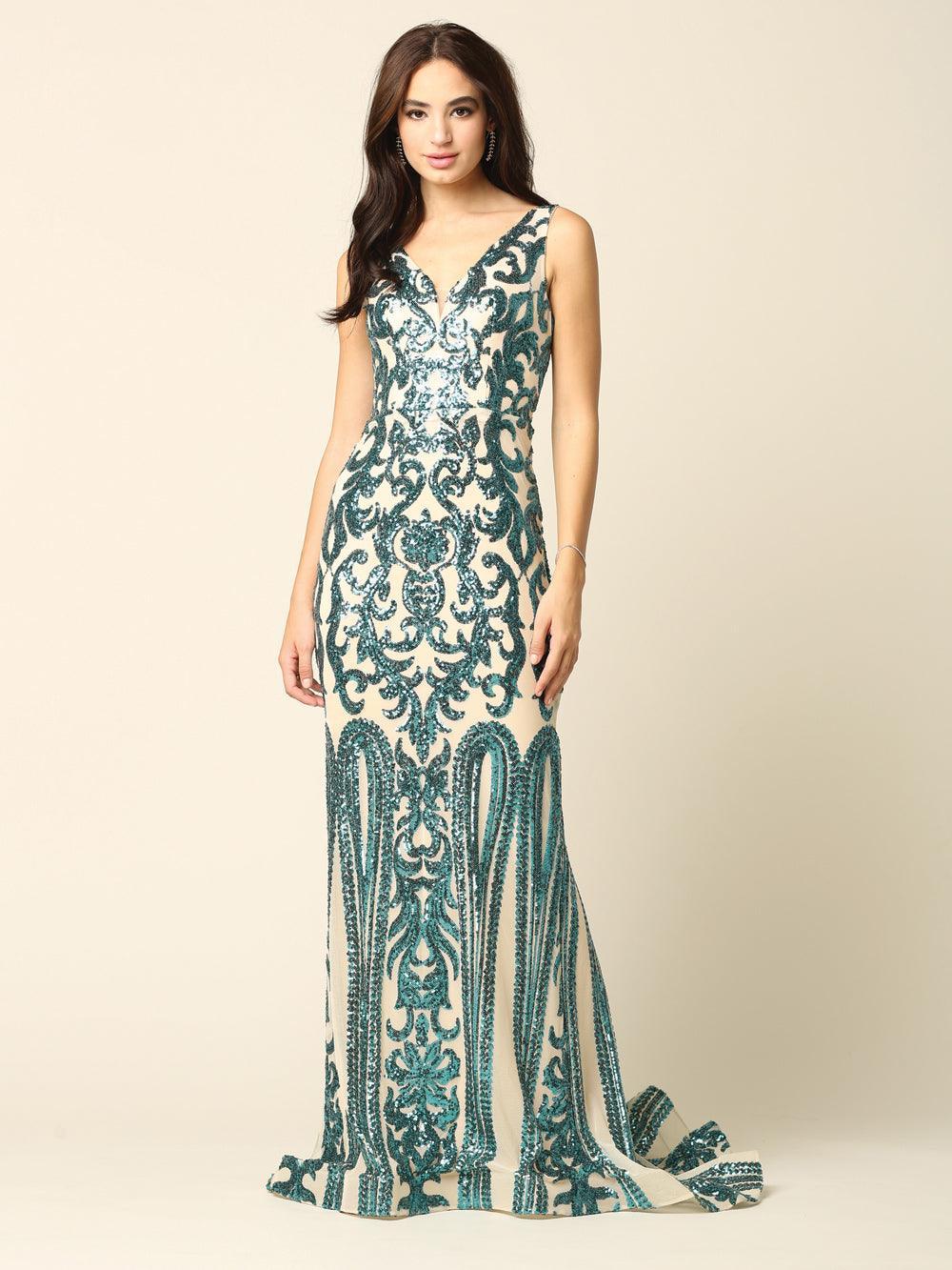 Long Formal Fitted Sleeveless Sequins Prom Dress Sale - The Dress Outlet