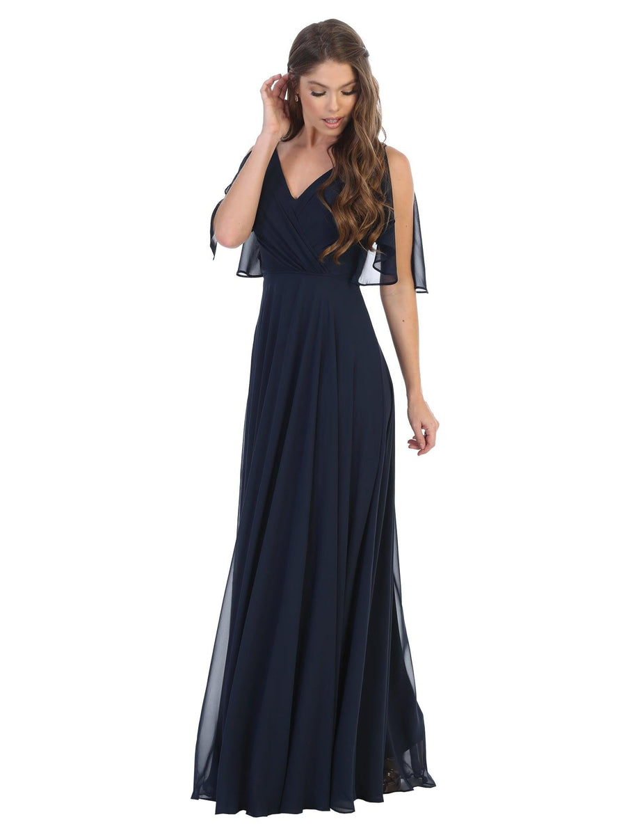 Long Formal Flutter Sleeves Bridesmaids Dress - The Dress Outlet