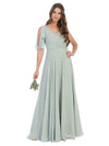 Long Formal Flutter Sleeves Bridesmaids Dress - The Dress Outlet