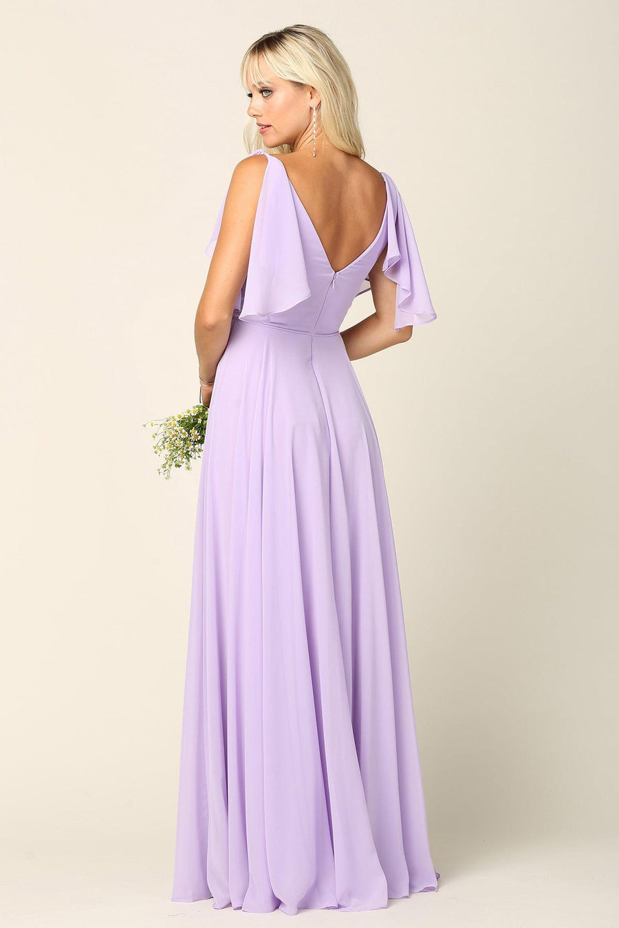 Long Formal Flutter Sleeves Bridesmaids Dress - The Dress Outlet