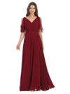 Long Formal Flutter Sleeves Bridesmaids Dress - The Dress Outlet