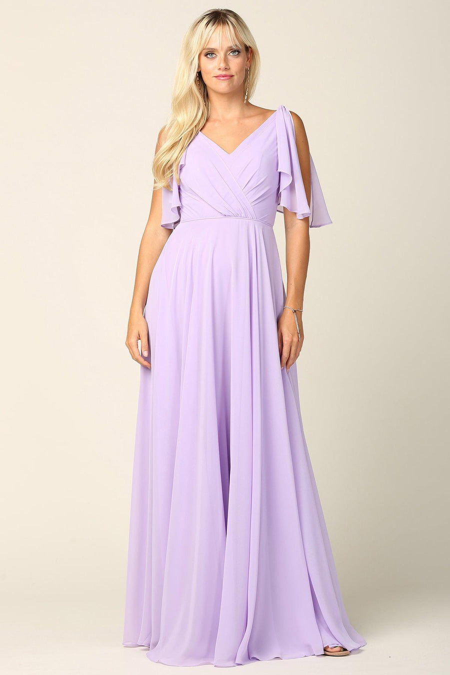 Long Formal Flutter Sleeves Bridesmaids Dress - The Dress Outlet