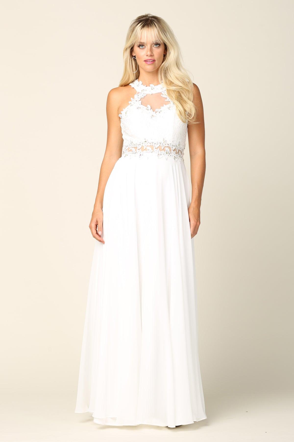 Long Formal Halter Chiffon Bridesmaids Dress - The Dress Outlet