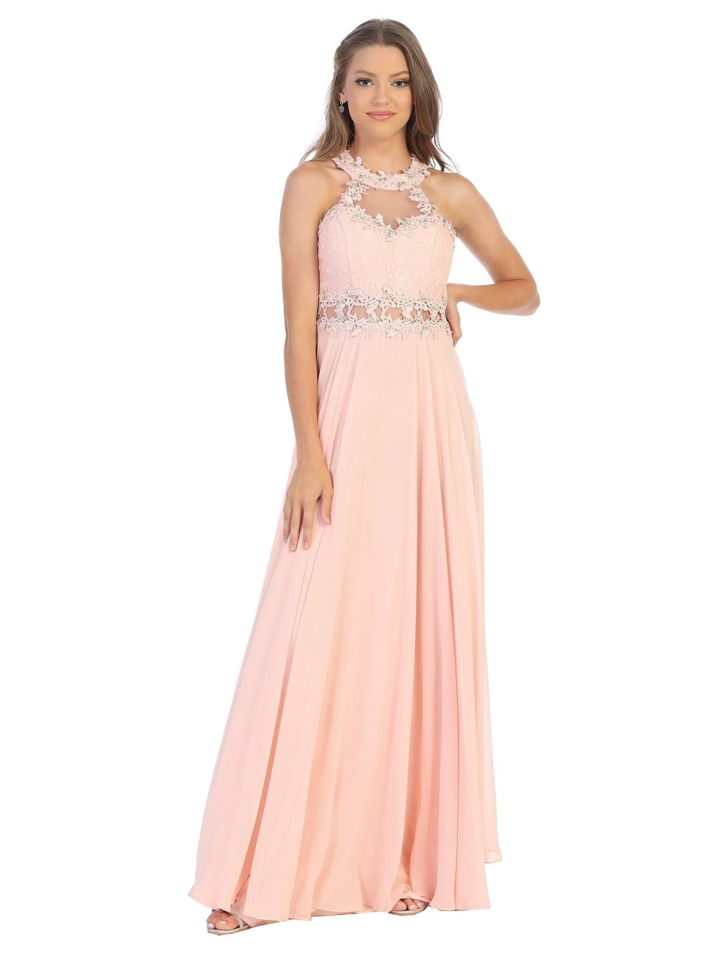 Long Formal Halter Chiffon Bridesmaids Dress - The Dress Outlet