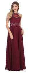 Long Formal Halter Chiffon Bridesmaids Dress - The Dress Outlet